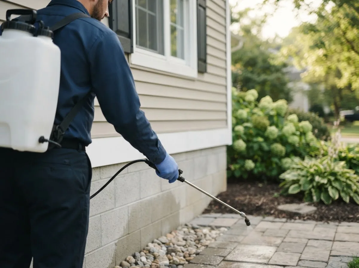 Pest control technician inspecting a home in Butte, ND